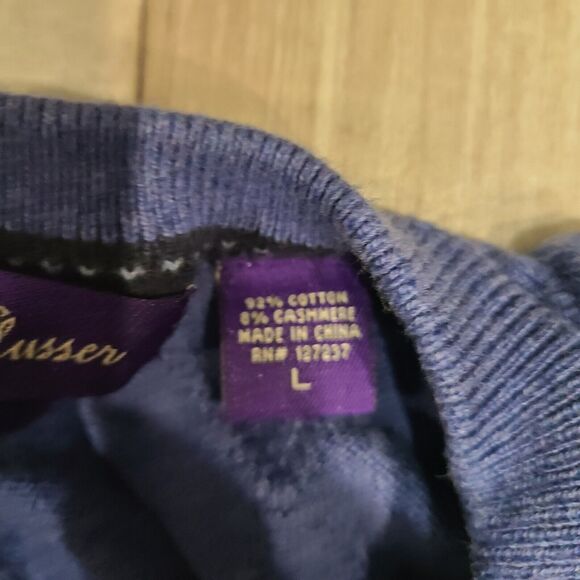 Alan Flusser Sweater Men Size L Blue Cotton Cashmere V-Neck - Picture 4 of 5